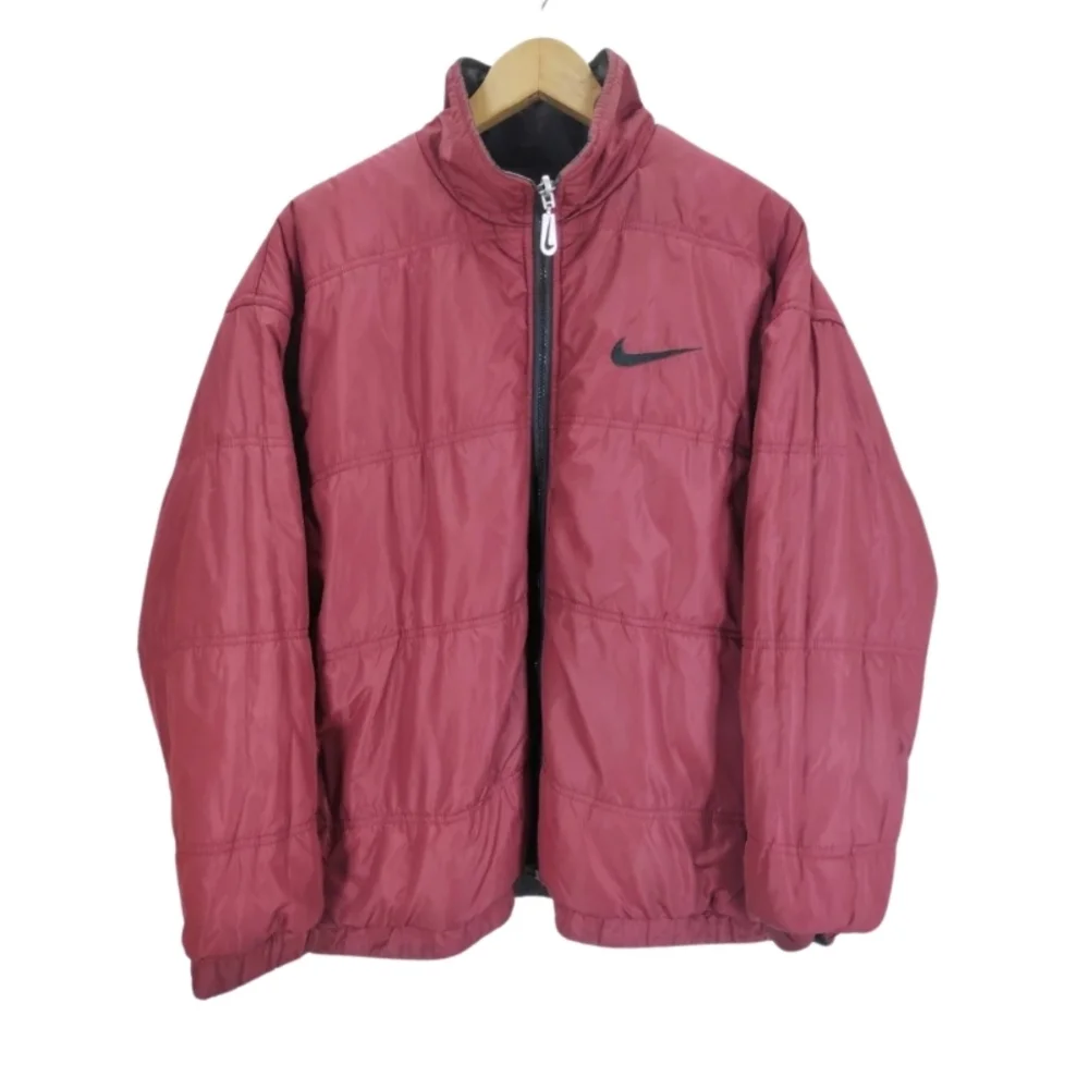 VTG Nike 90s Men's XXL Reversible Puffer Jacket Big Swoosh Logo Black/Burgundy